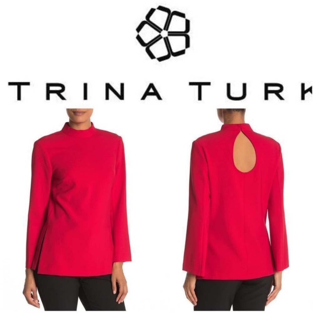Trina Turk Tops Hostess Back Keyhole Mock Neck Top | Color: Red | Size 4